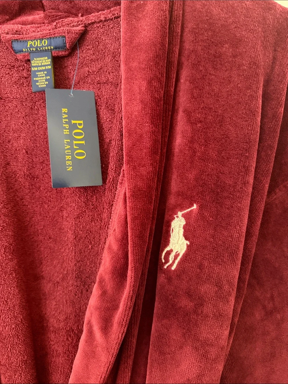Men’s bathrobe by polo-Ralph Lauren Burgundy Plush robe with Embroidered Pony